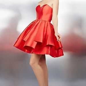 Jovani Red Strapless Sweetheart Tiered Cocktail Dress
